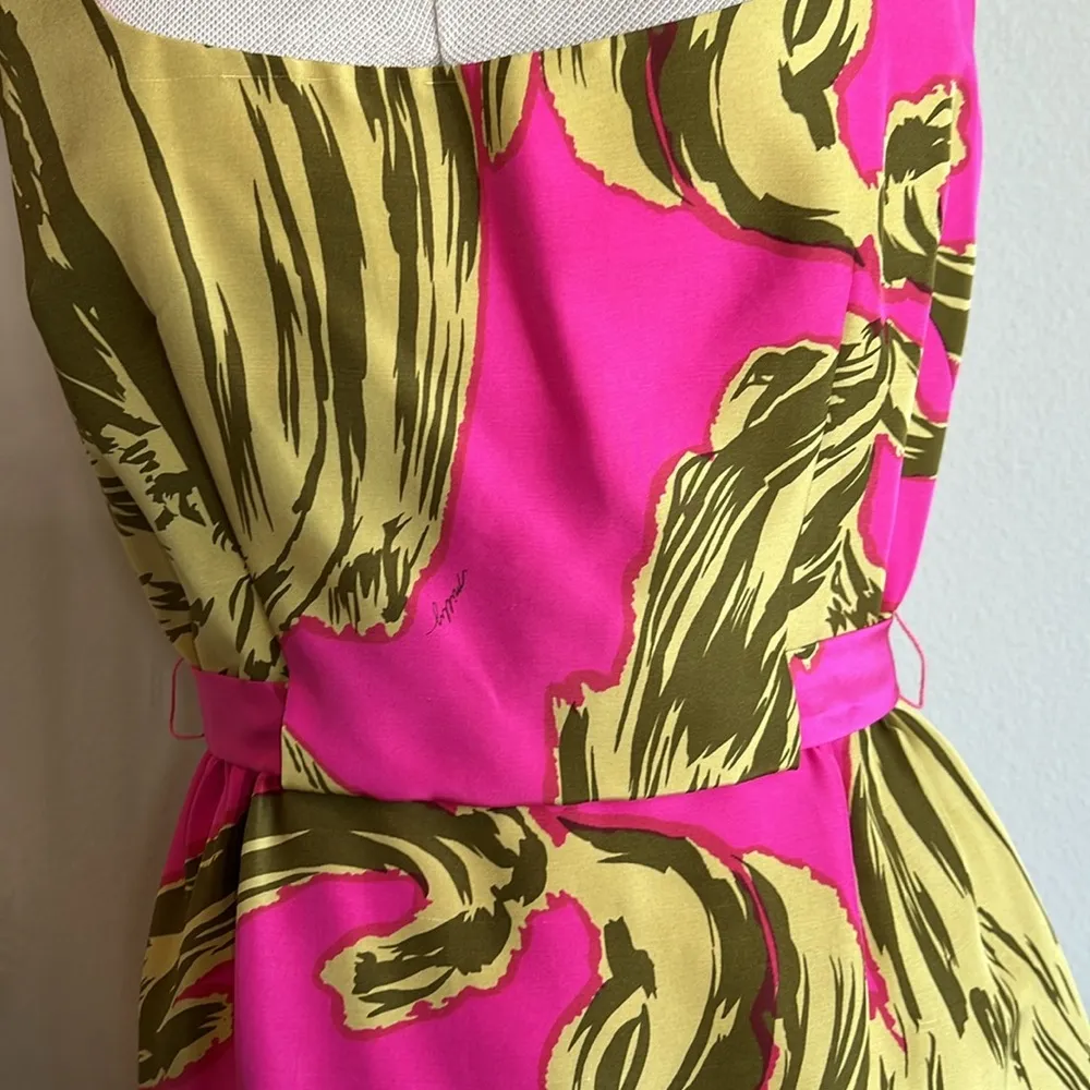 Milly Pink Palm Print Sleeveless Silk Above Knee Mini Dress - Image 7