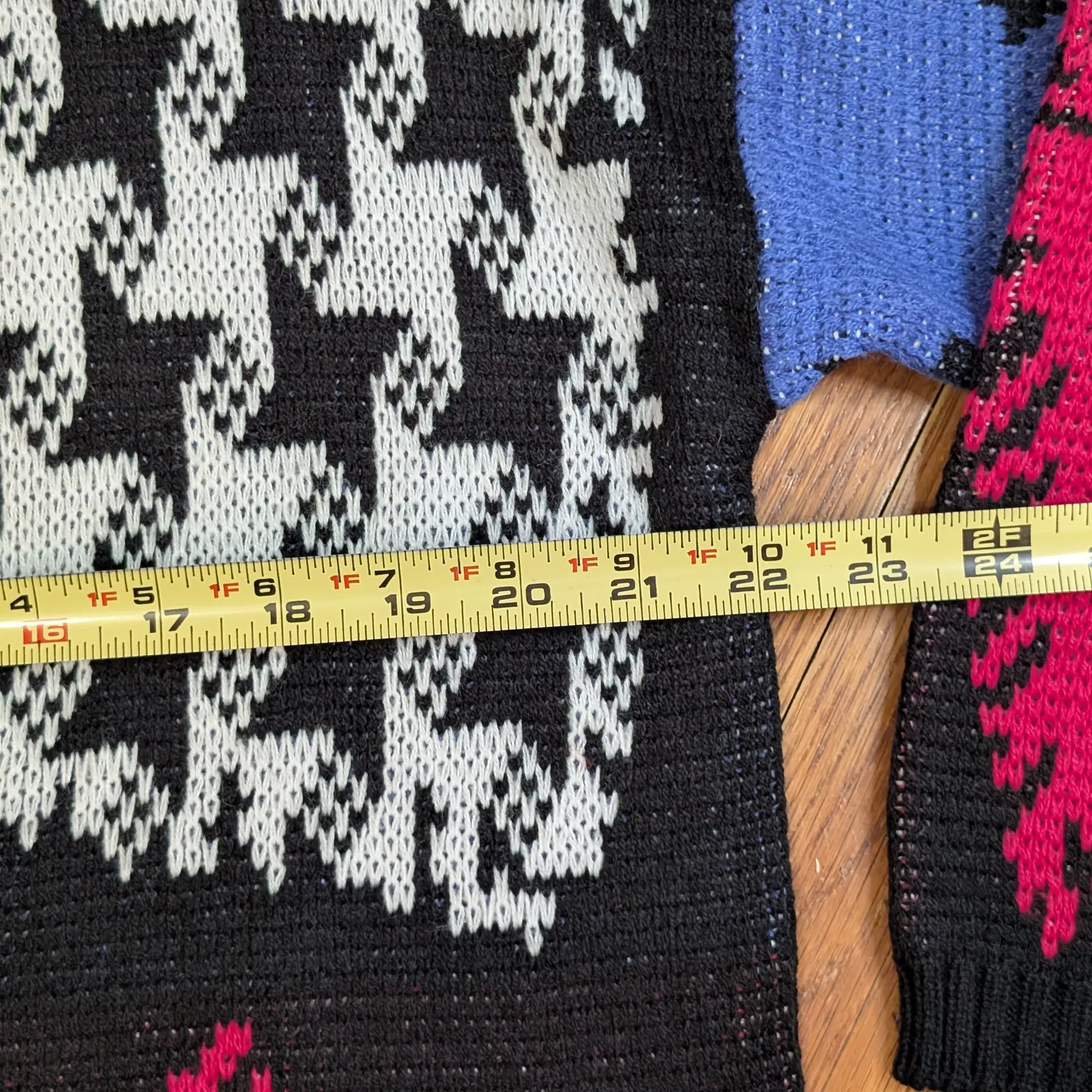 Vintage In The Park Abstract Pattern Patchwork Cardigan Knit Sweater Medium Black - Image 5