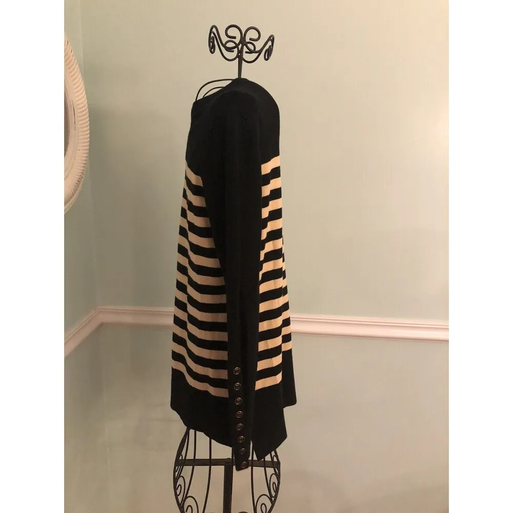J. Mclaughlin XS Black Tan Striped Boat Neck Button Sleeve Sweater Top - Image 6