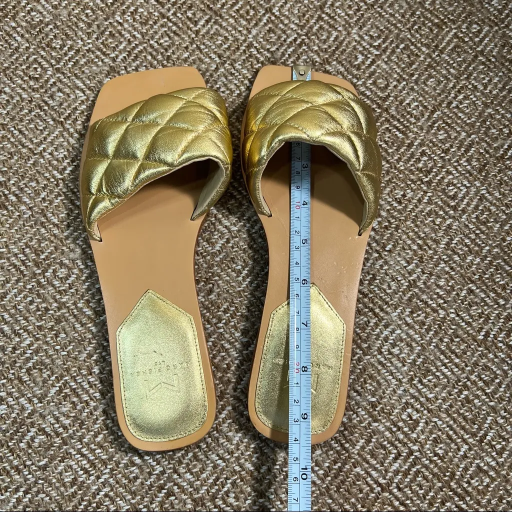 Marc Fisher Womens Leather Gold Metallic Puff Square Toe Sandals Sz 6.5M Boho - Image 6