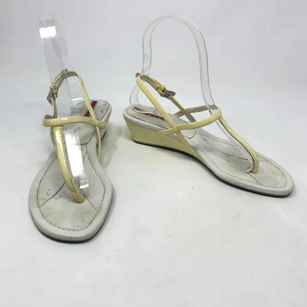 Prada Sport Thong Wedge Sandals in Yellow‎ Leather Size US 6.5 *damaged - Image 3