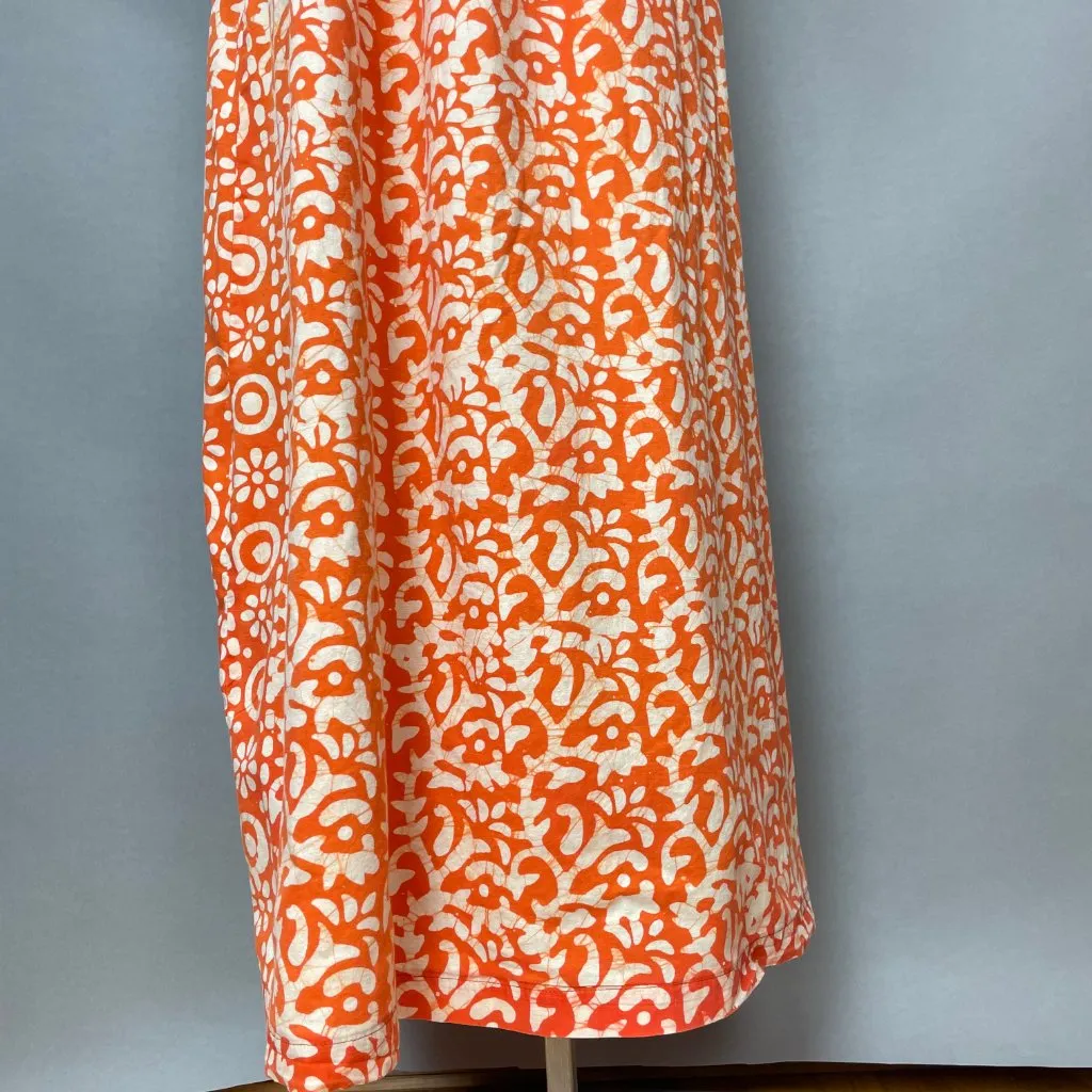 Muumuu Dress Orange White Pattern Batik Fabric‎ Short Sleeves Maxi Bow Casual - Image 8