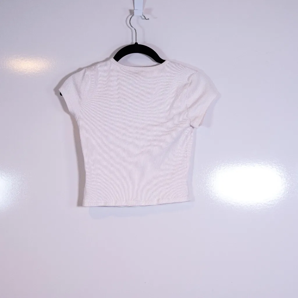 Reformation Muse Crew Neck Short Sleeve Ribbed Crop Organic Cotton Tee Shirt XS - Image 4