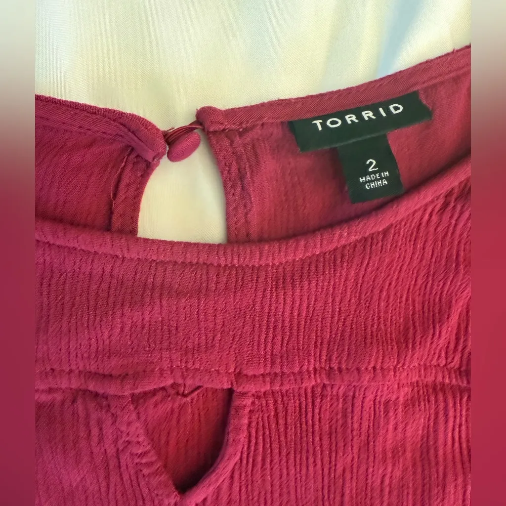 Torrid Burgundy Maroon Long Sleeve Flowy Babydoll Keyhole Tunic Top 2 - Image 4