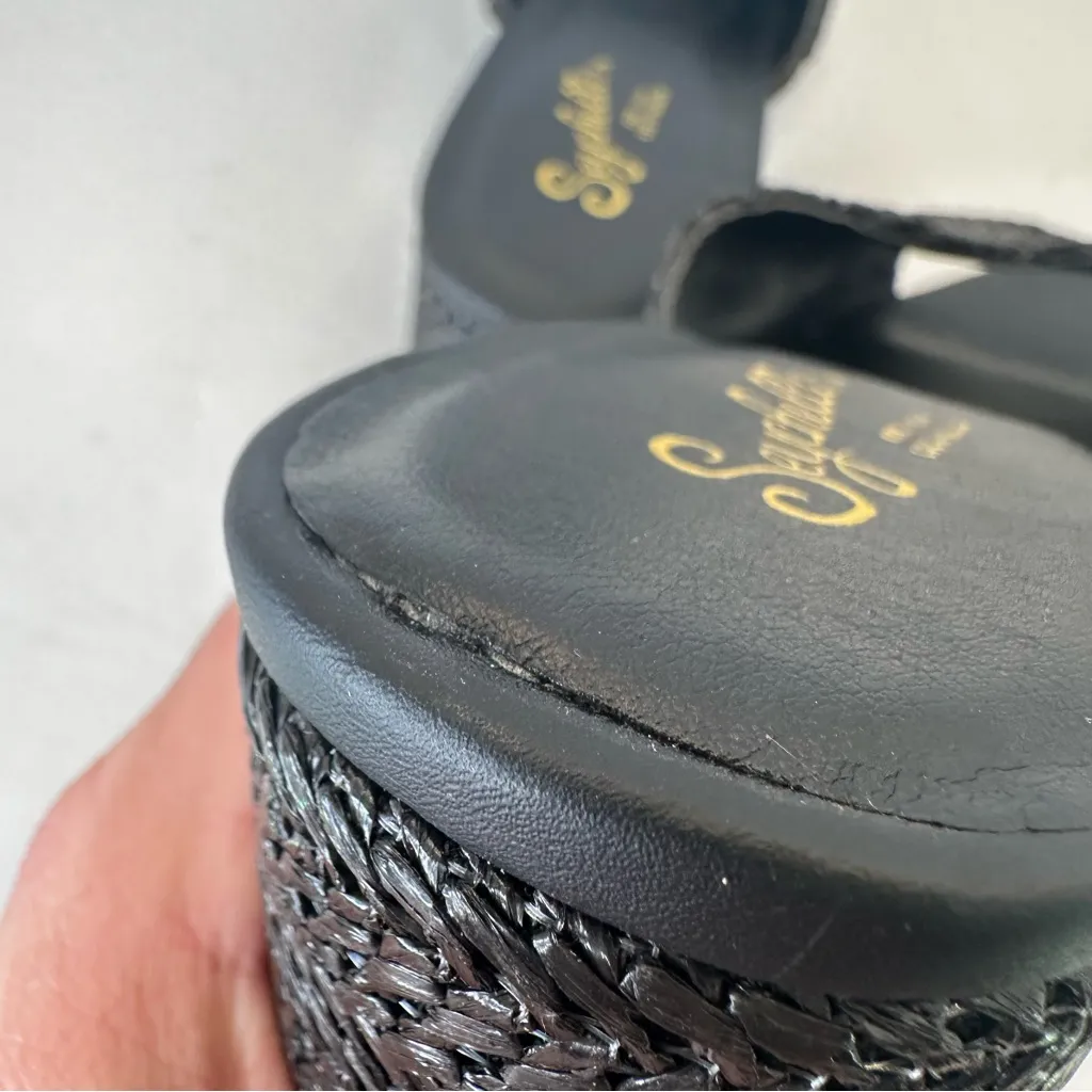 Seychelles Black Woven Raffia Block Heel Mules Sandals Square Toe Slides Size 8 - Image 6