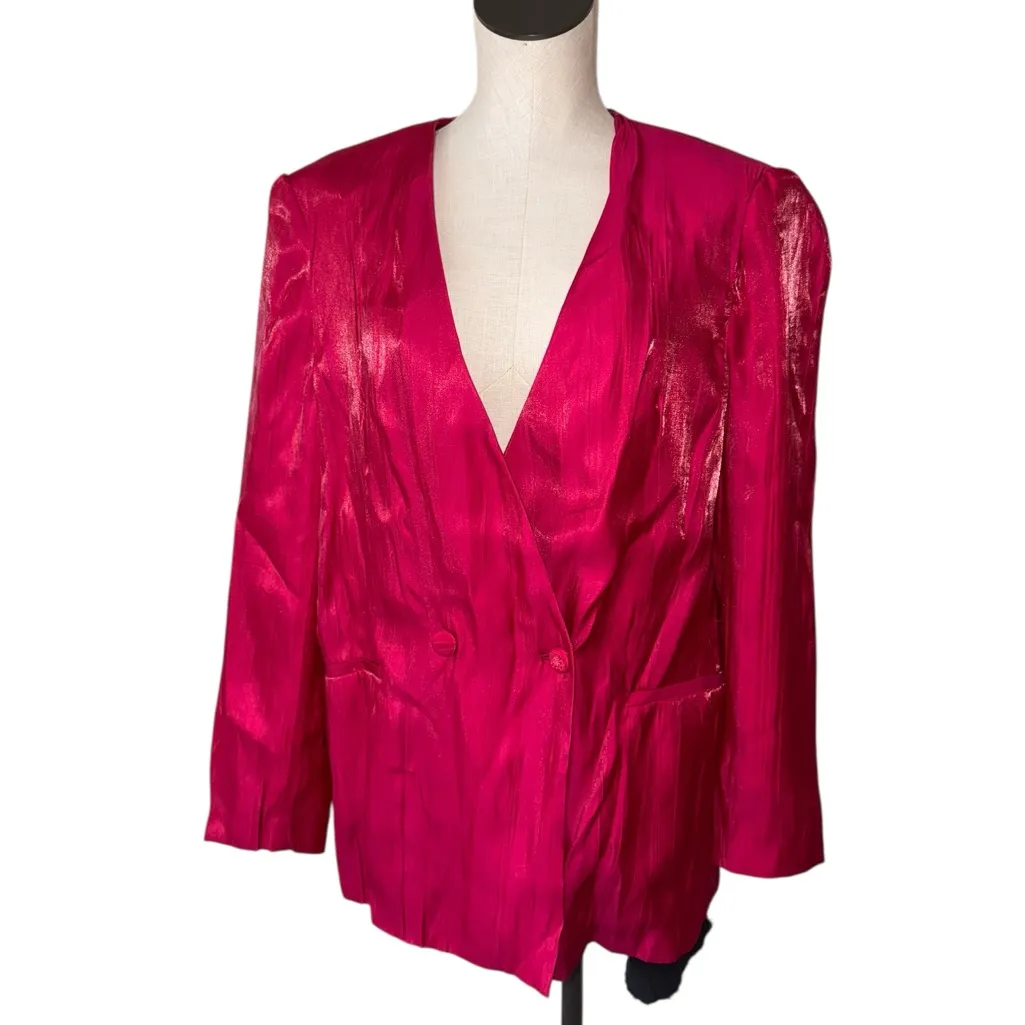 NWT ZARA Hot Pink Metallic Blazer Iridescent Pleated Power Jacket Fuchsia Blazer - Image 3
