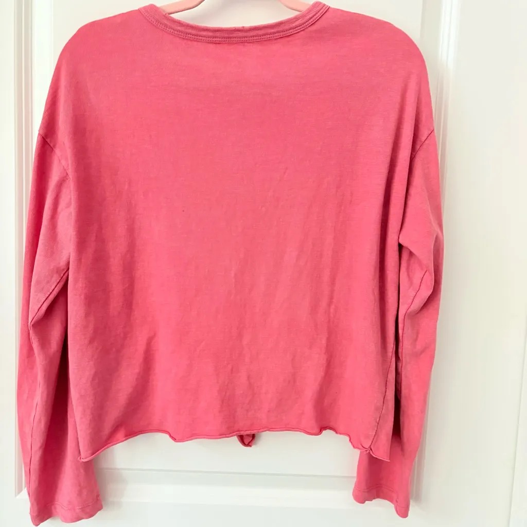 aerie Coral Long Sleeve Top Tie Waist Small - Image 4