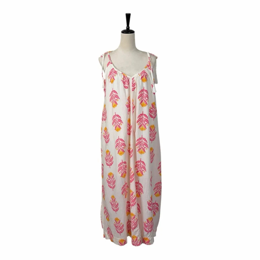 Old Navy Cotton Maxi Dress Sleeveless V-neck White Pink Floral Women Size Large - Image 2