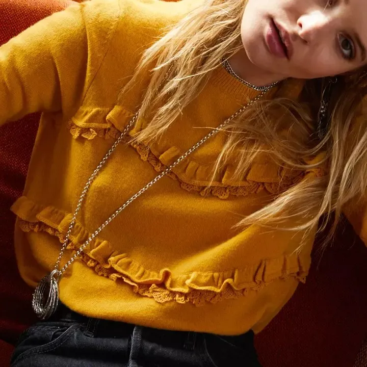 NWT Sezane Andreas Yellow Ruffled Pullover Sweater - Image 2