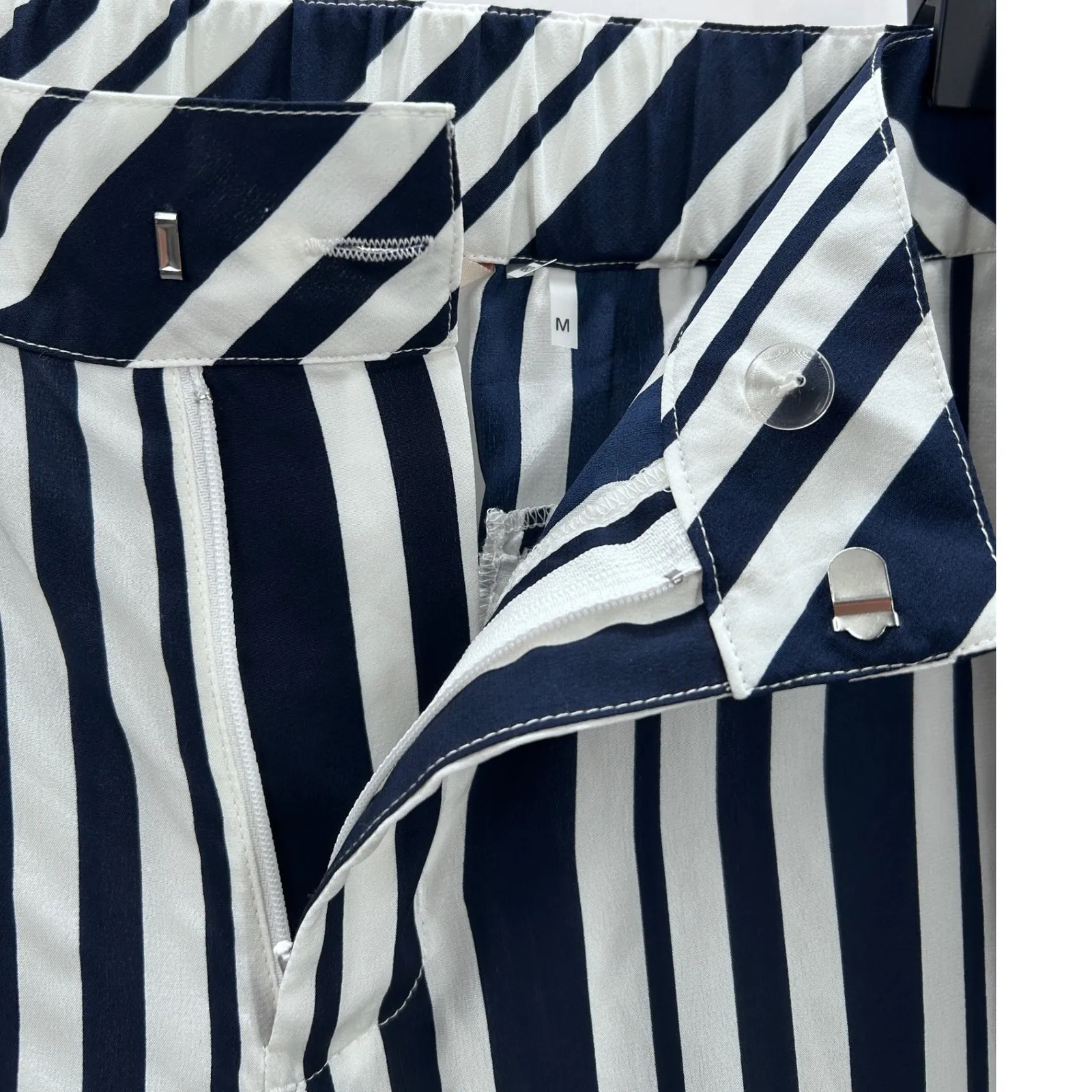 NWOT Soft Surroundings Silk Striped Wide Leg Pants Navy White Womens Size Medium - Image 3