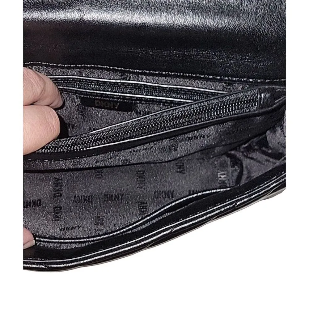 Large Black Quilted Leather Shoulder Bag Chevron Pattern - Image 8