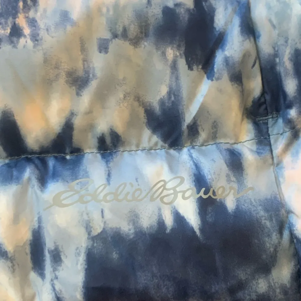 Eddie Bauer Medium Watercolor Tye-dye Blue Pink White 80% Down Vest Full Zip - Image 2