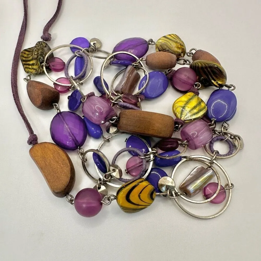 Coldwater Creek purple and abalone beaded long necklace - Image 2