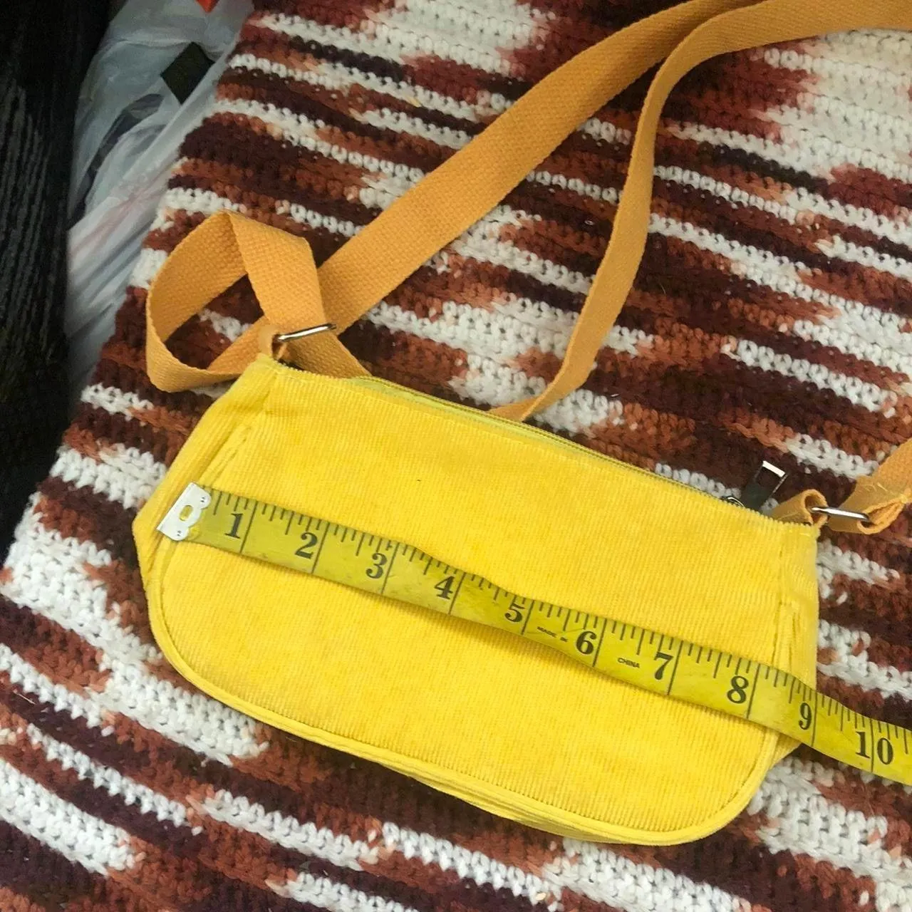 Yellow corduroy canvas crossbody shoulder bag purse. Great condition. Measurement in pics - Image 2