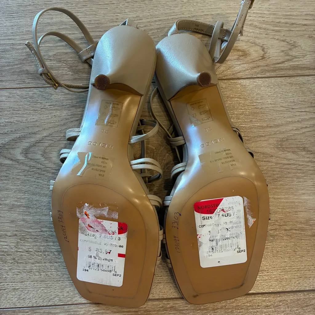 NEW Reiss Eva Strappy Sandal in Taupe Heel Pump Leather Size 7.5 - Image 6