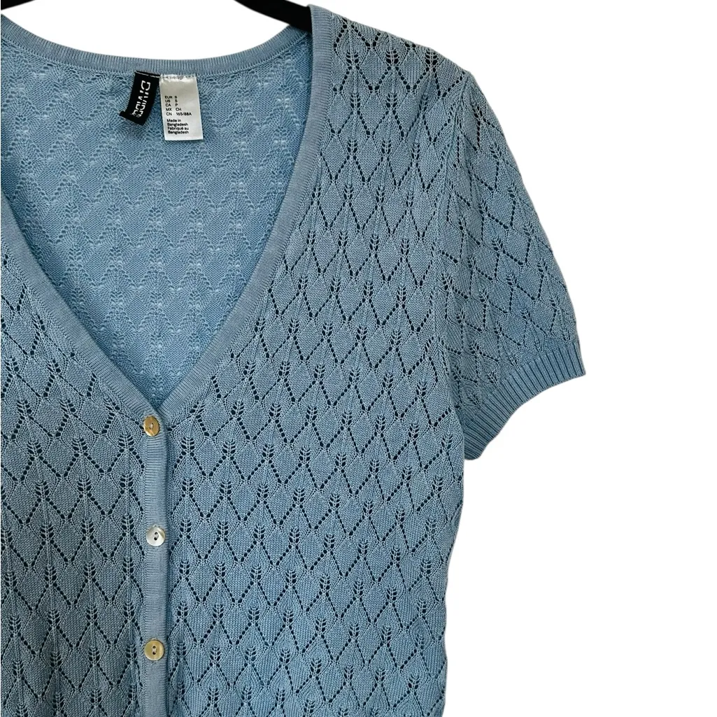 Vintage Divided Sweater Cropped Pointelle Cardigan Retro Y2K Preppy Size Small - Image 3