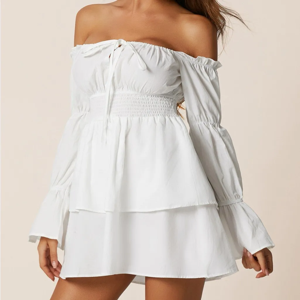 ROMWE White Ruffle Dress NWT - Image 3
