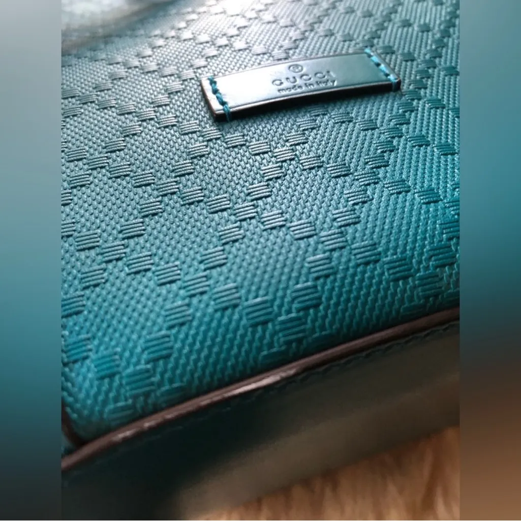 GUCCI Bright Diamanté Bucket Bag Teal Excellent! - Image 11