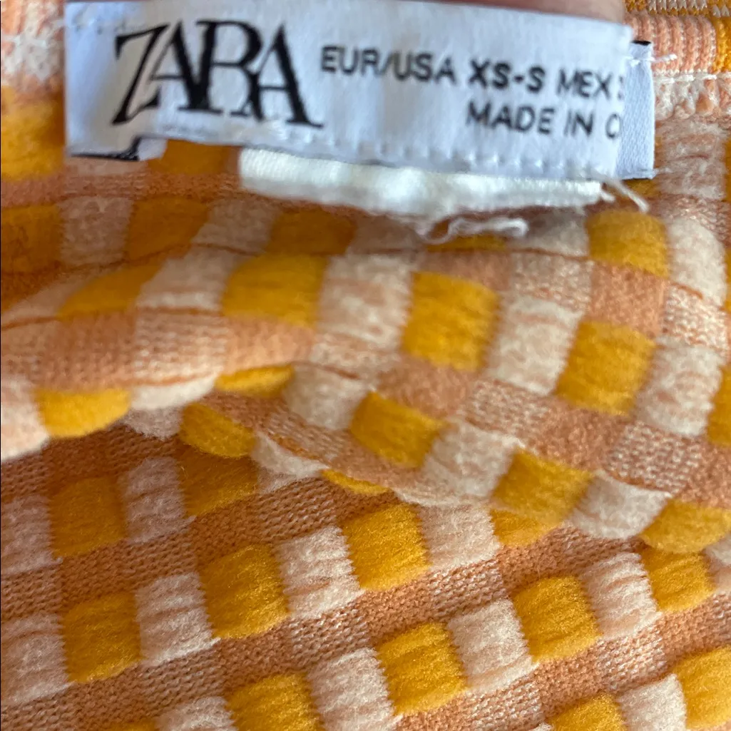 Zara Orange Checkered Crop Top Bralette - Image 4