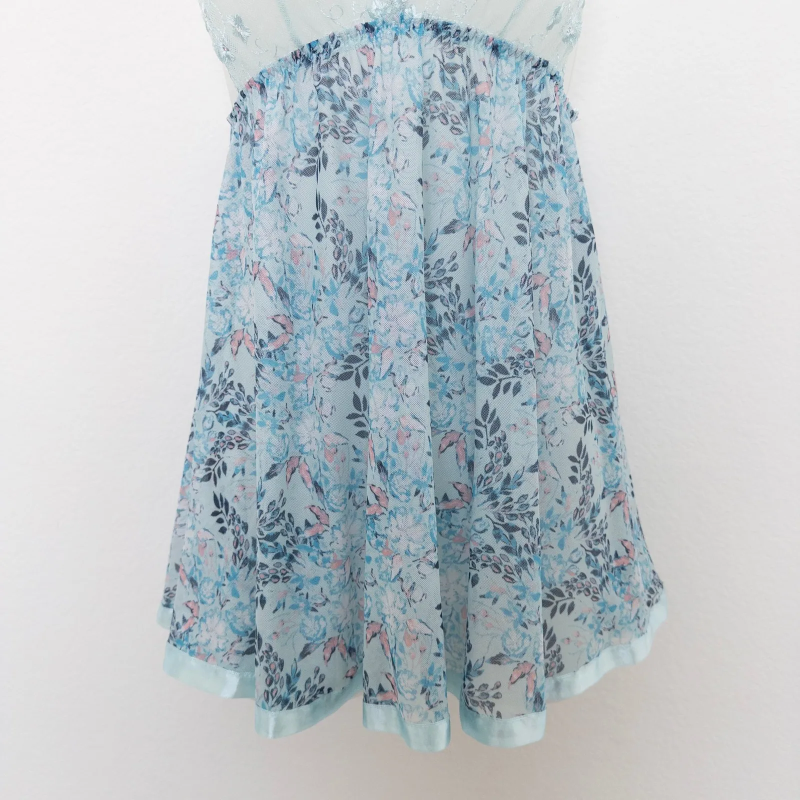 Womens Babydoll Top Size XS Blue Floral‎ Sheer Coquette Fairy Slip Lingerie - Image 3