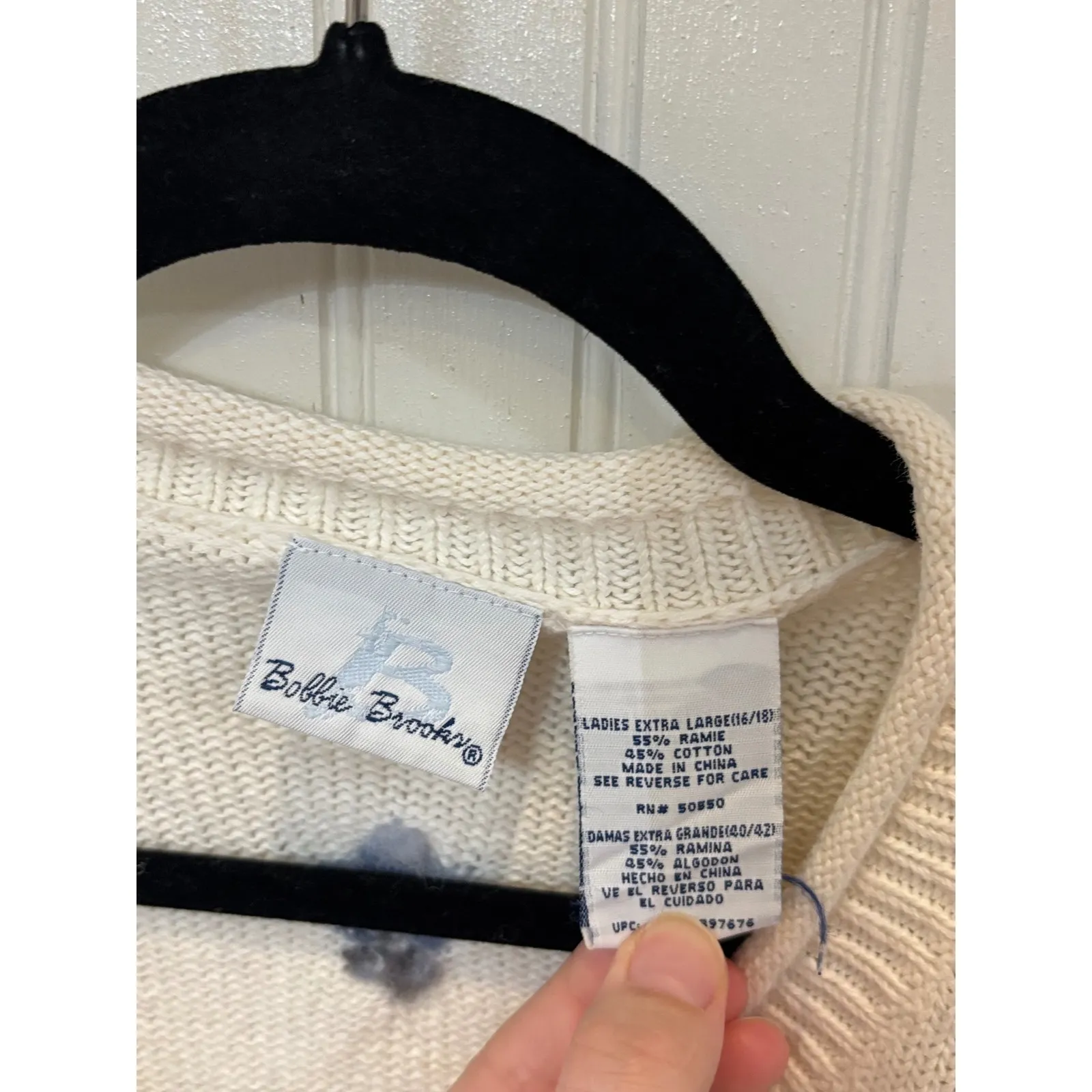 Cottagecore Cream Floral Embroidered V Neck Button Front Cardigan Sweater Blue Size XL - Image 7