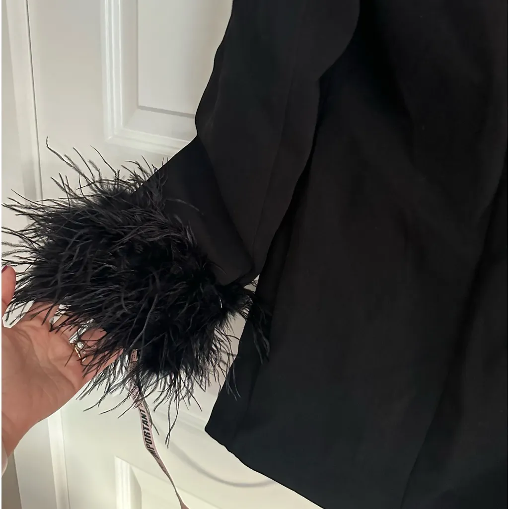 House Of CB Esme Feather Trimmed Oversized Blazer Jacket Dress Black‎ NWT Small - Image 7