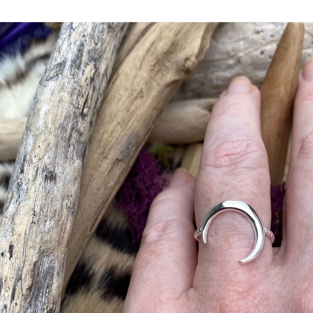Large Crescent Moon Sterling silver Ring 8,9,10 - Image 3