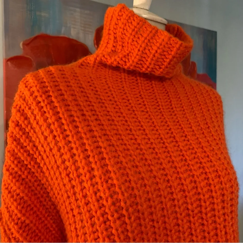Rebecca Minkoff  (Blood Orange)Chunky Knit Cropped Turtleneck Sweater XS X-Small - Image 2