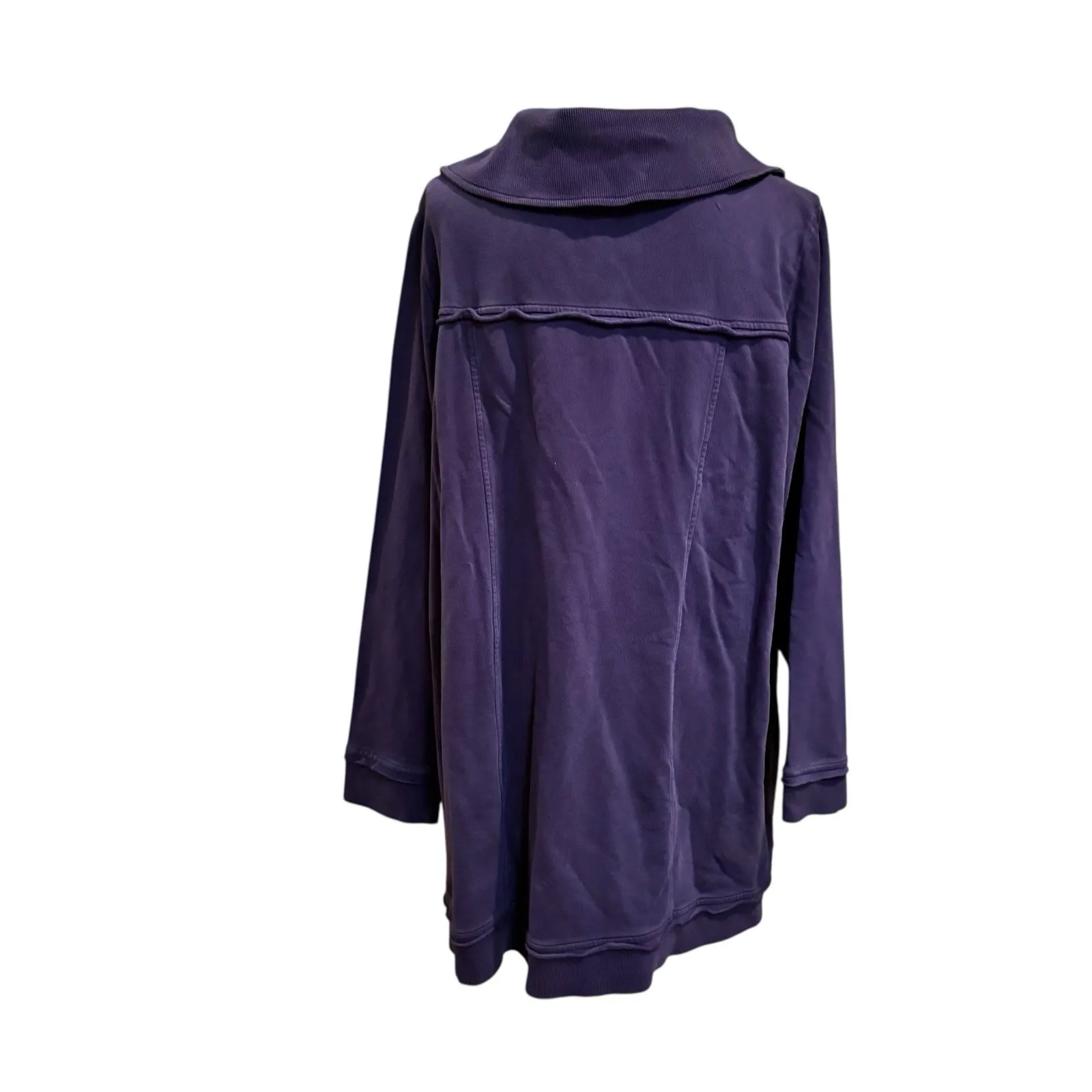 Soft Surroundings Navy Snap Neck Tunic Sweatshirt Top Plus Size 2X Raw Edge NWT - Image 2