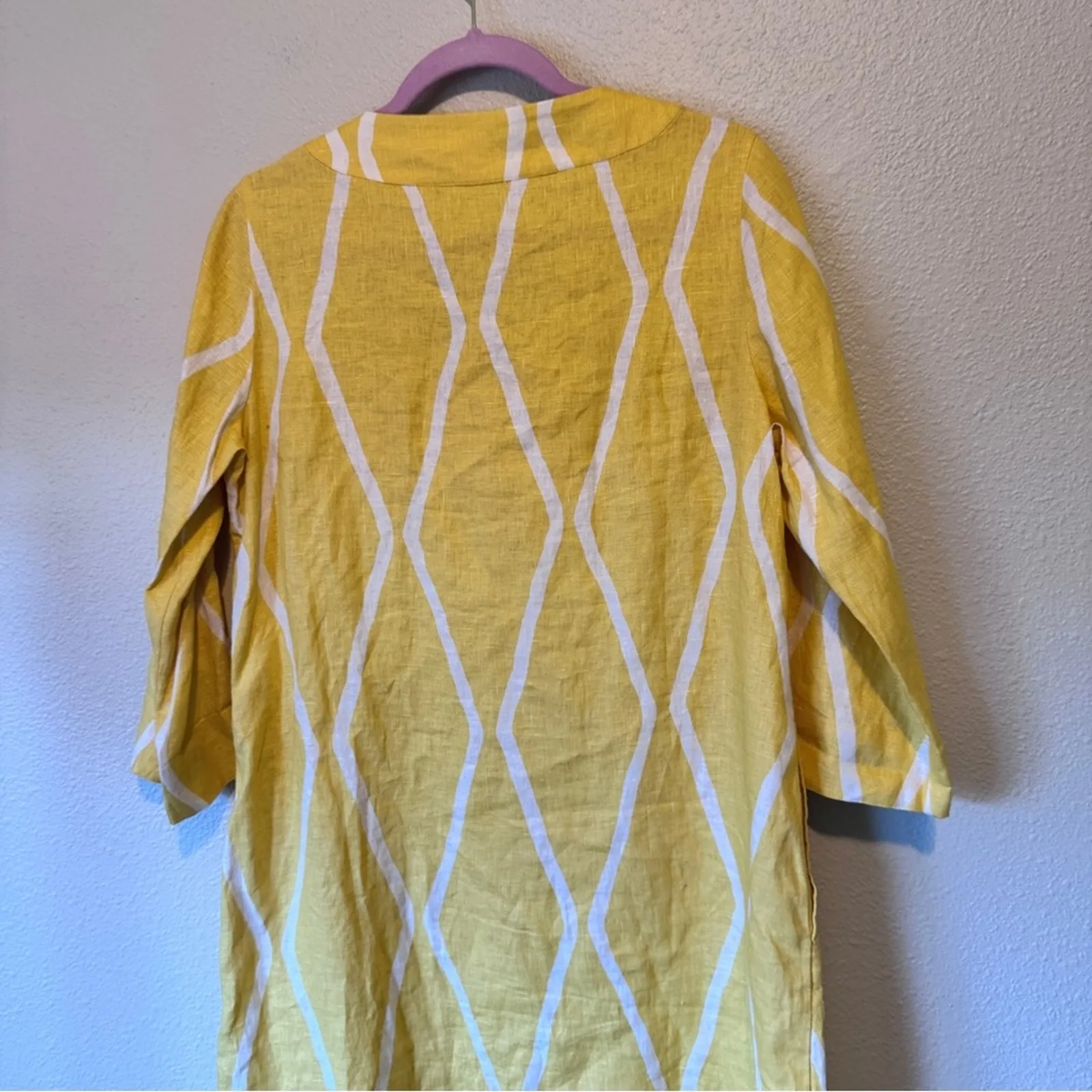 Soft Surroundings Yellow Linen Sun Dress Womens S Beachy Casual Short 3/4 Sleeve - Image 9