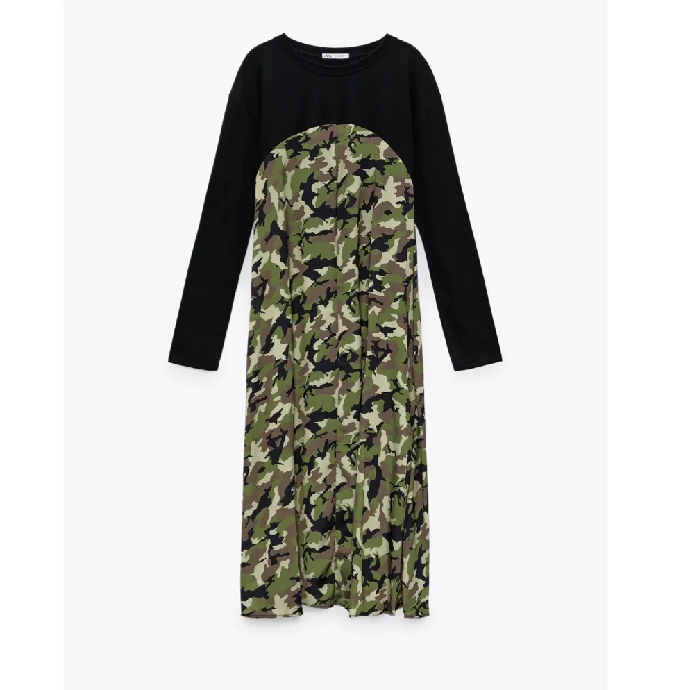 NWT ZARA Contrast Camo Long Sleeve Midi Bloggers Fav Dress Small - Image 8
