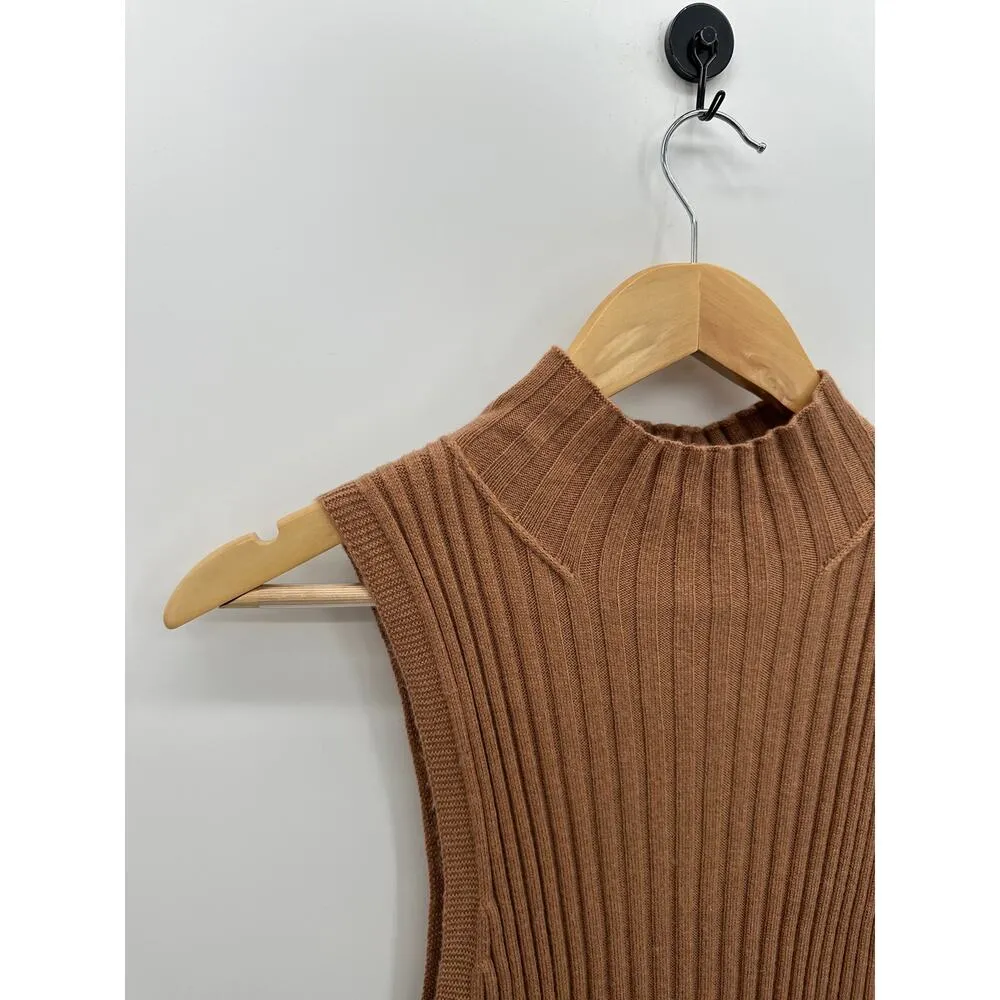 Moth Anthro Sweater Women Medium Tan Brown Ribbed High Neck Sleeveless Fitted - Image 5