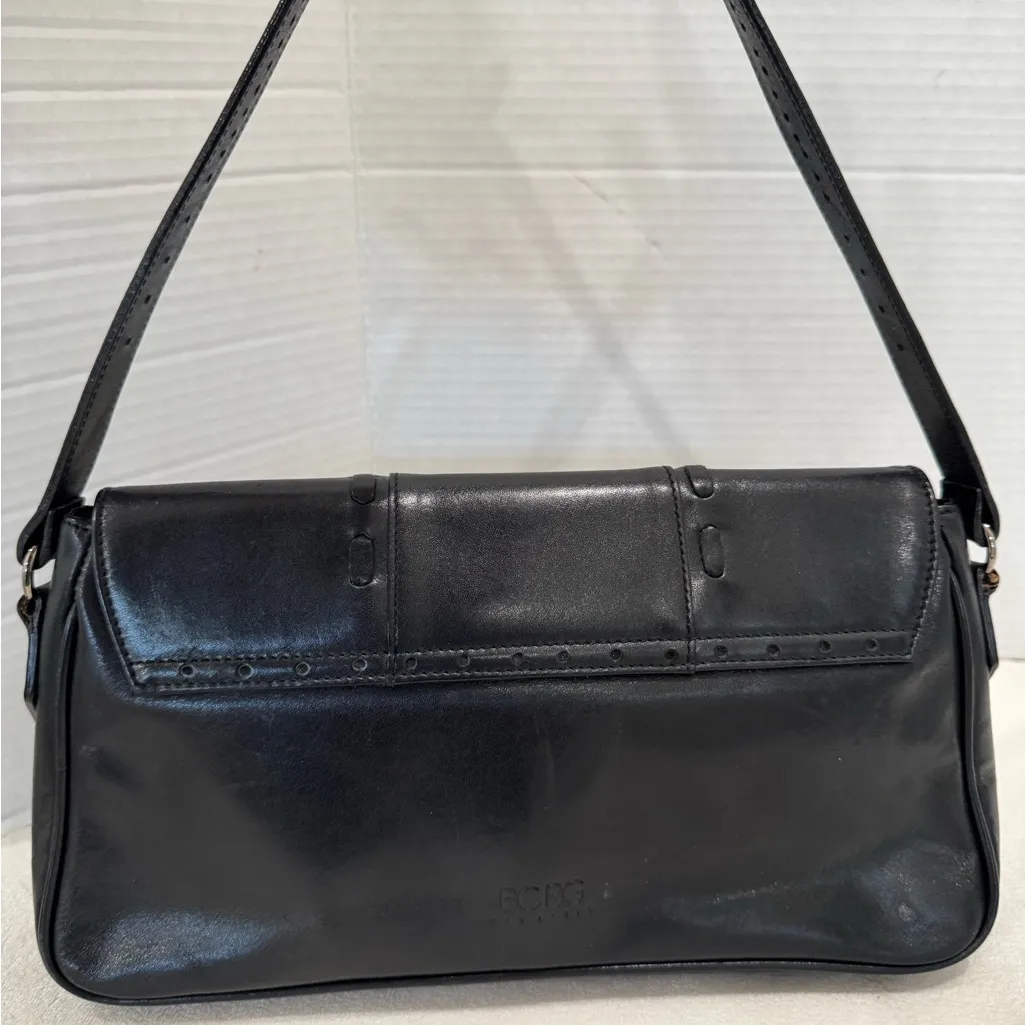 BCBG Max Azria Y2K 2000s Women’s All Black Leather Handbag Shoulder Purse Bag - Image 5