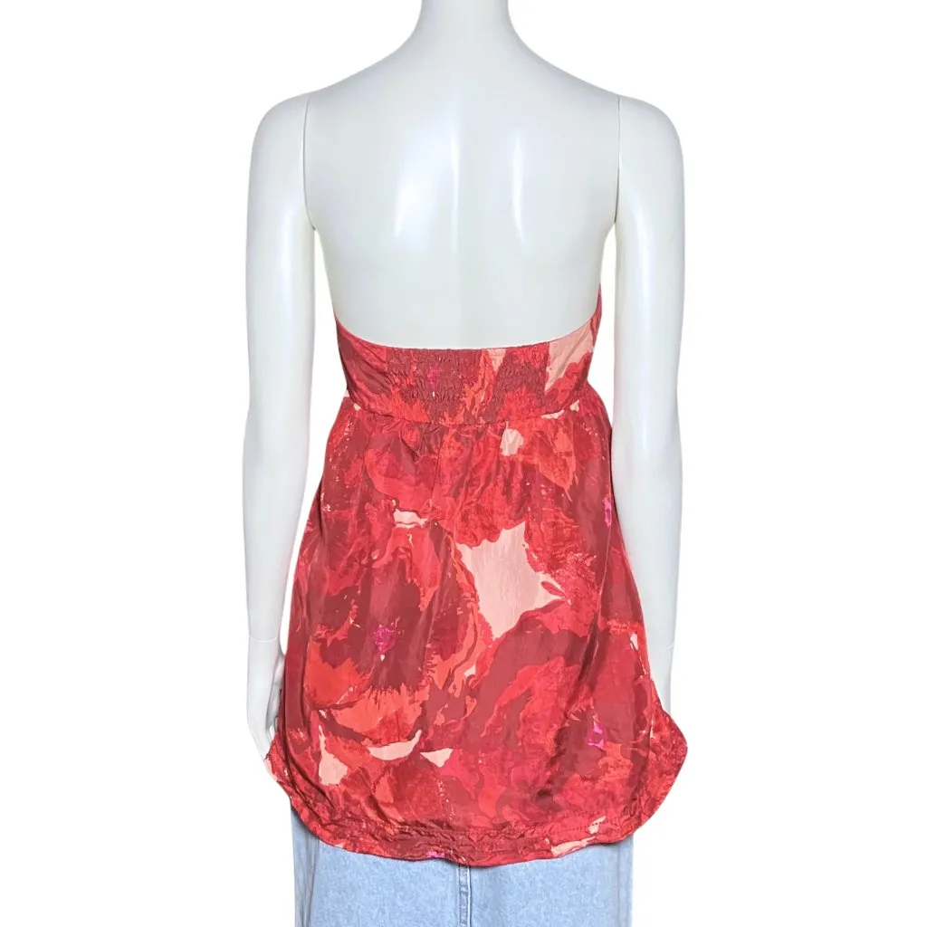 100% Silk Y2K Banana Republic Red Floral Babydoll Strapless Top S/M Sz8 Romantic - Image 4