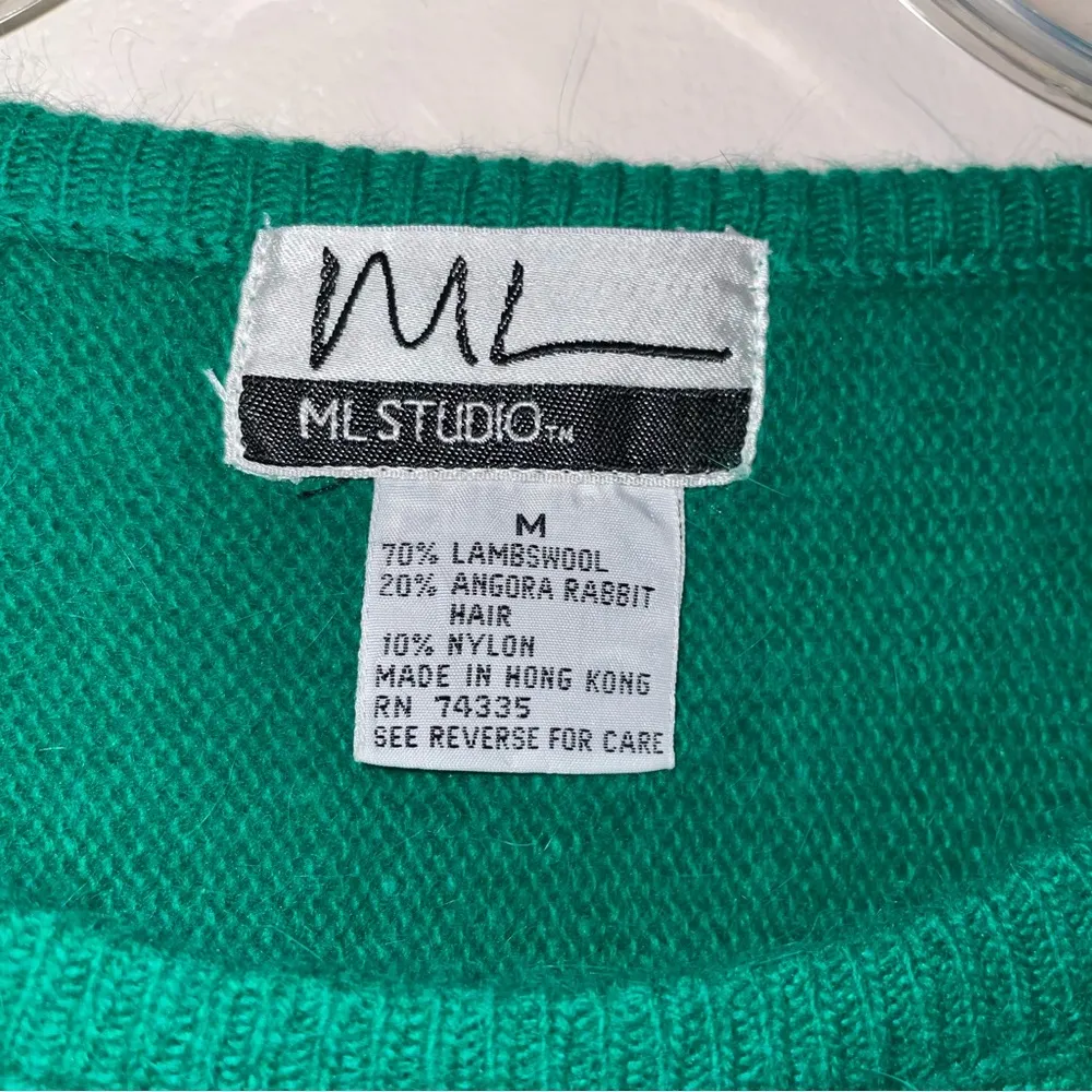 ML Studio Vintage Lambswool and Angora Rabbit Hair Beaded Neck Sweater Medium - Image 2