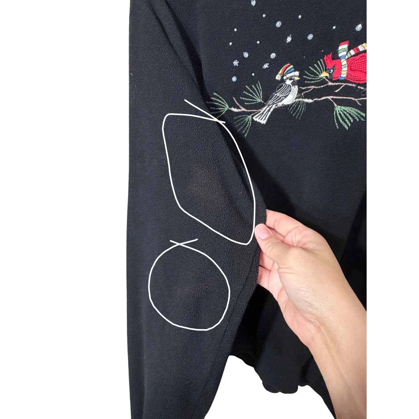 Alfred Dunner Black Cardinal Bird Embroidered Fleece Sweatshirt Size Medium - Image 4