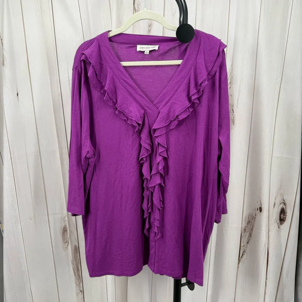 Jones New York Women’s 3X Purple Flounce Ruffle Top Blouse Stretchy - Image 2