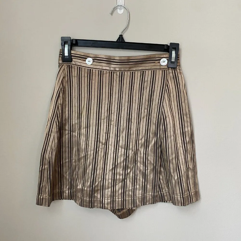 Vintage Judy Knapp California Womens Sz 3 Silky Striped Wrap Skort Bronze Black Gold - Image 3