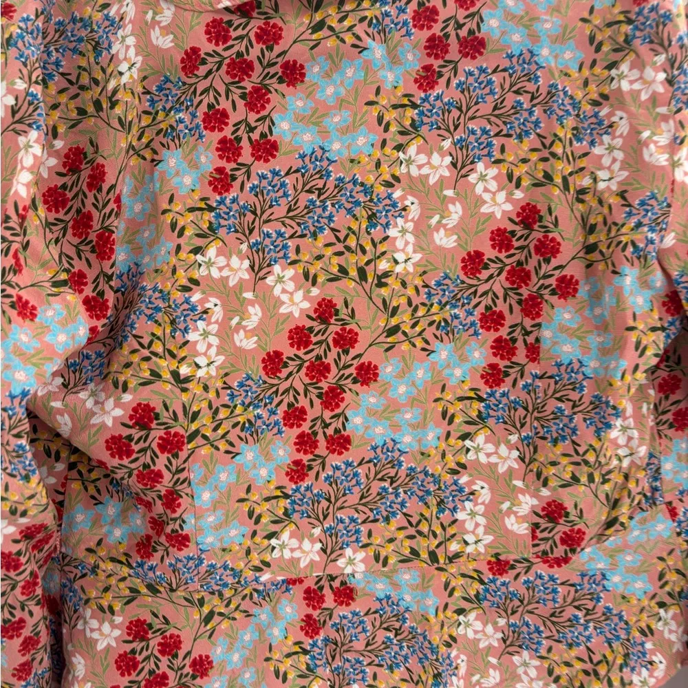 INTERMIX Silk printed Floral Ruffle Blouse Top Tie Front V-Neck Boho size 2 - Image 12