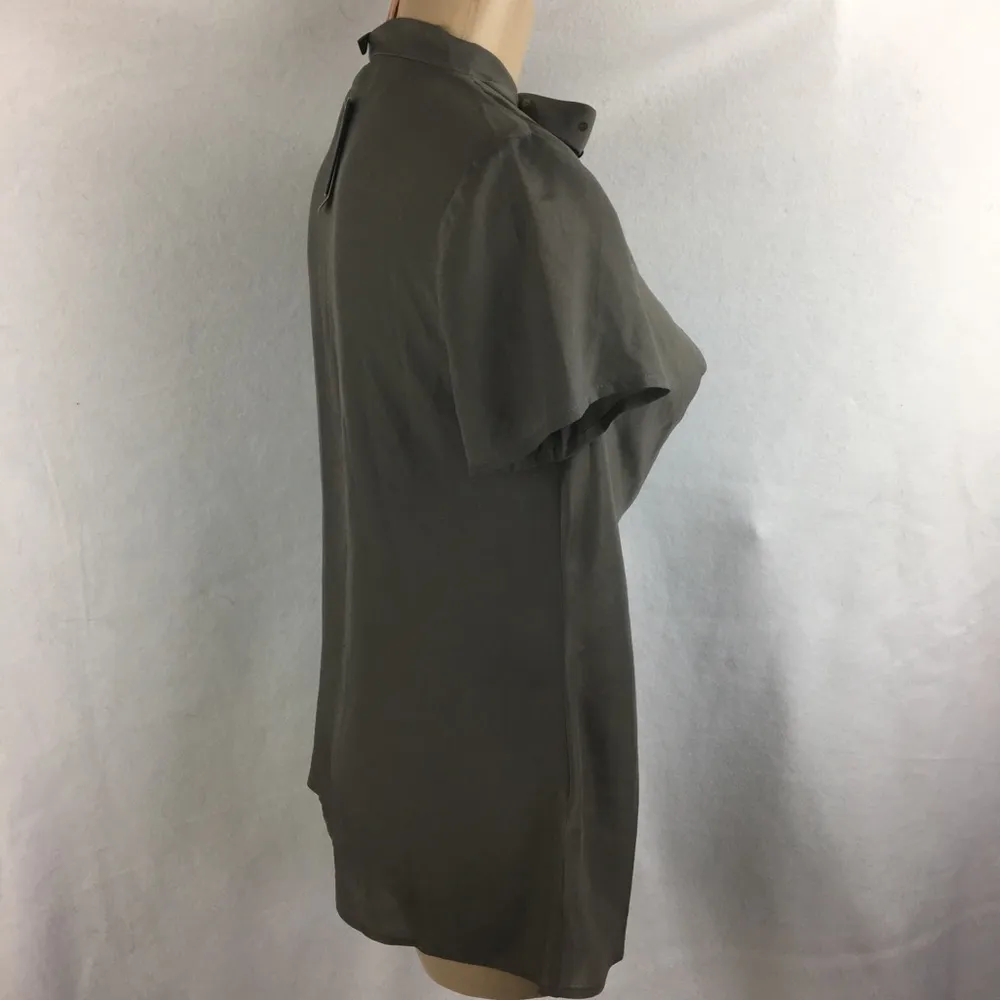 Ann Taylor Gray Short Sleeve Sequins Tie Neck Top 6P 6 NEW - Image 3