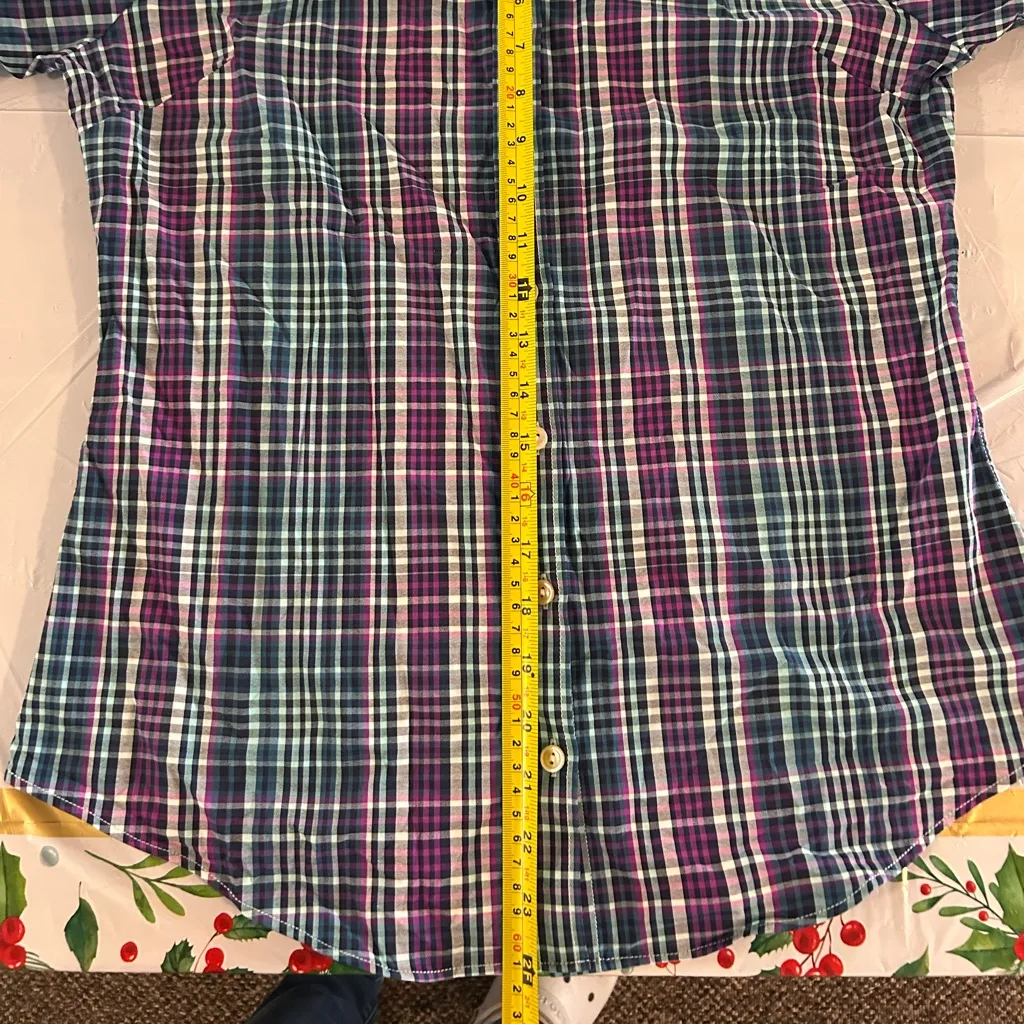 Peter Millar Shirt Womens M Button Up Plaid Roll Up Tab Nylon Spandex Athletic - Image 5