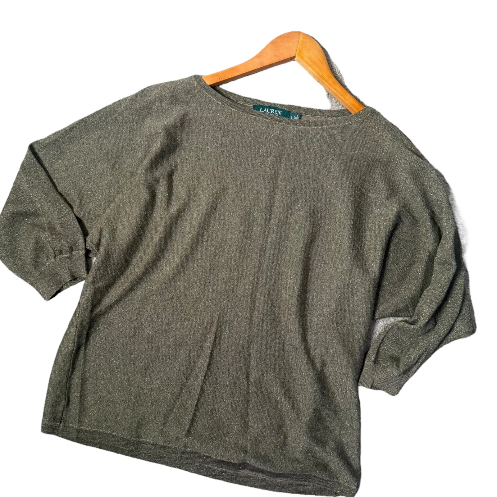 Ralph‎ Lauren Metallic Green Knit Top Women's Size L Sparkle Blouse - Image 2