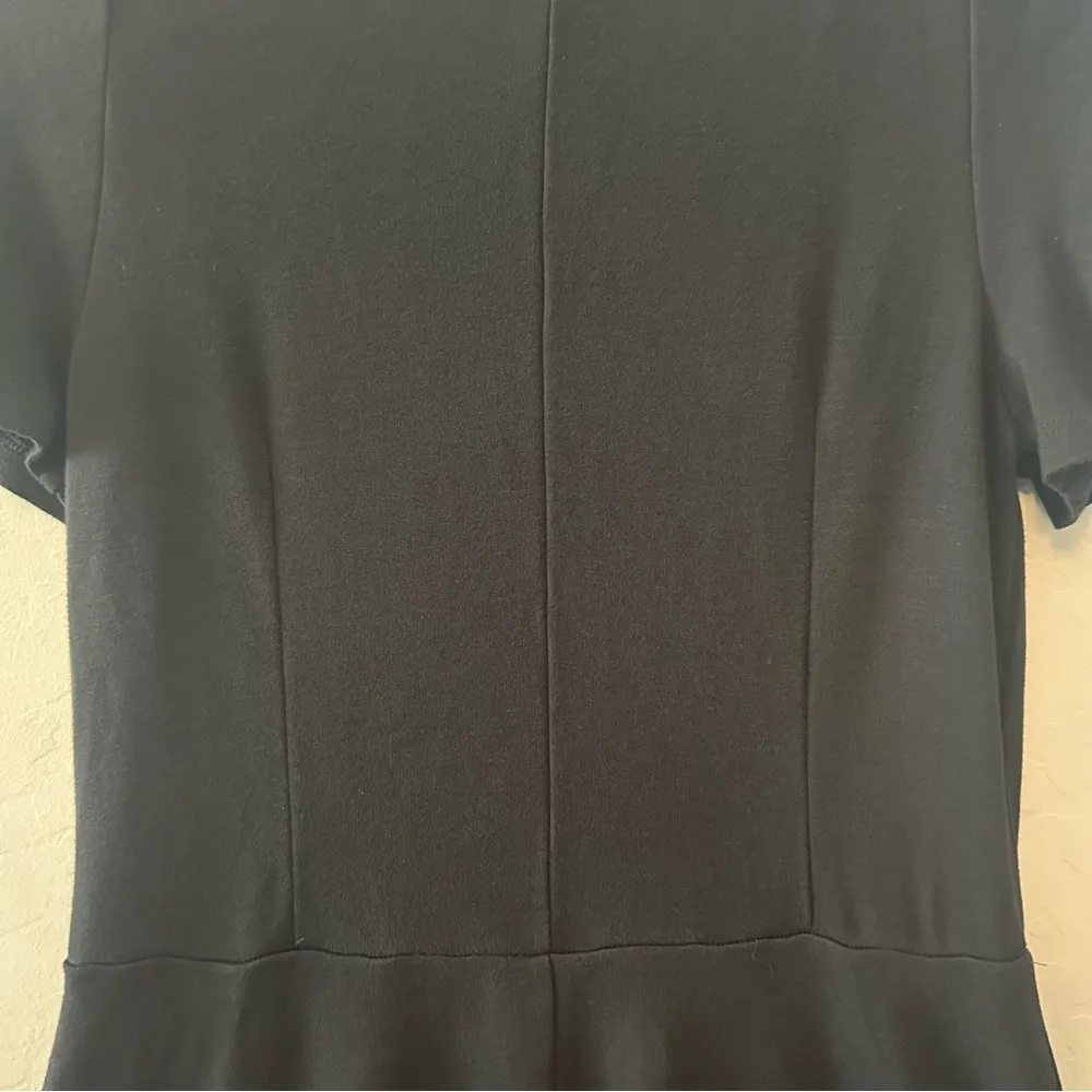 LOFT black short sleeve basic dress with ruched sleeves and circle skirt small - Image 16