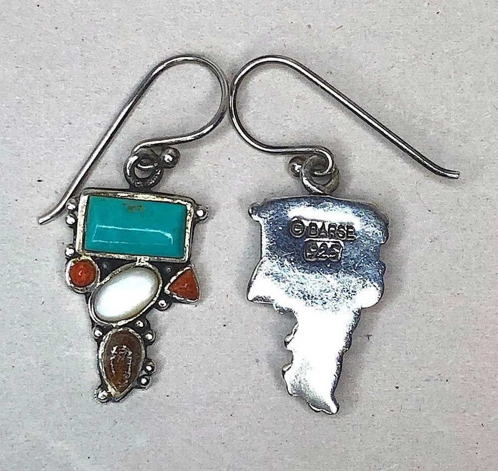 BARSE Sterling Silver Mother of Pearl Turquoise Coral Spiny Oyster Drop Earrings - Image 3