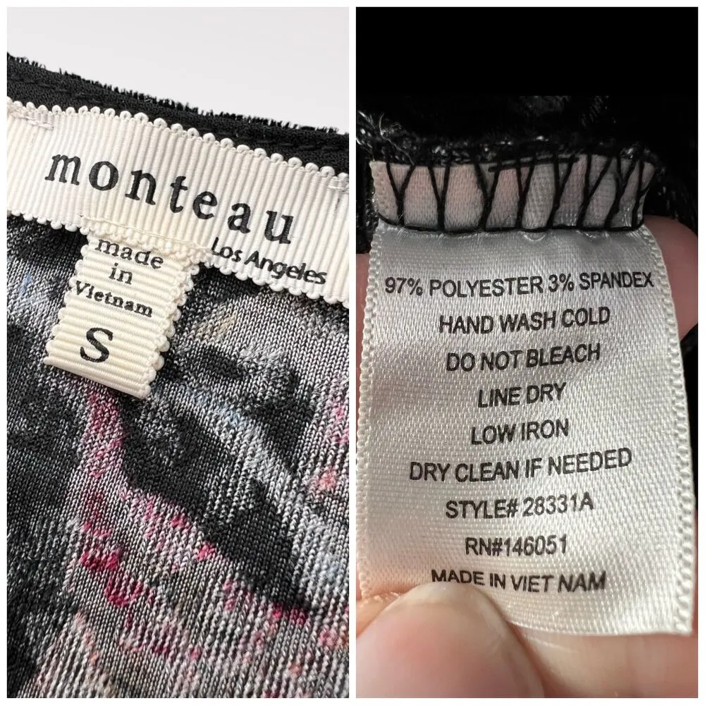 Monteau Black Pink Blue Crushed Velvet Floral Burnout Kimono Jacket Small - Image 3