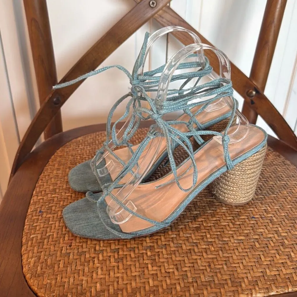 RAYE lace up ankle tie turquoise sandals size 9 - Image 3