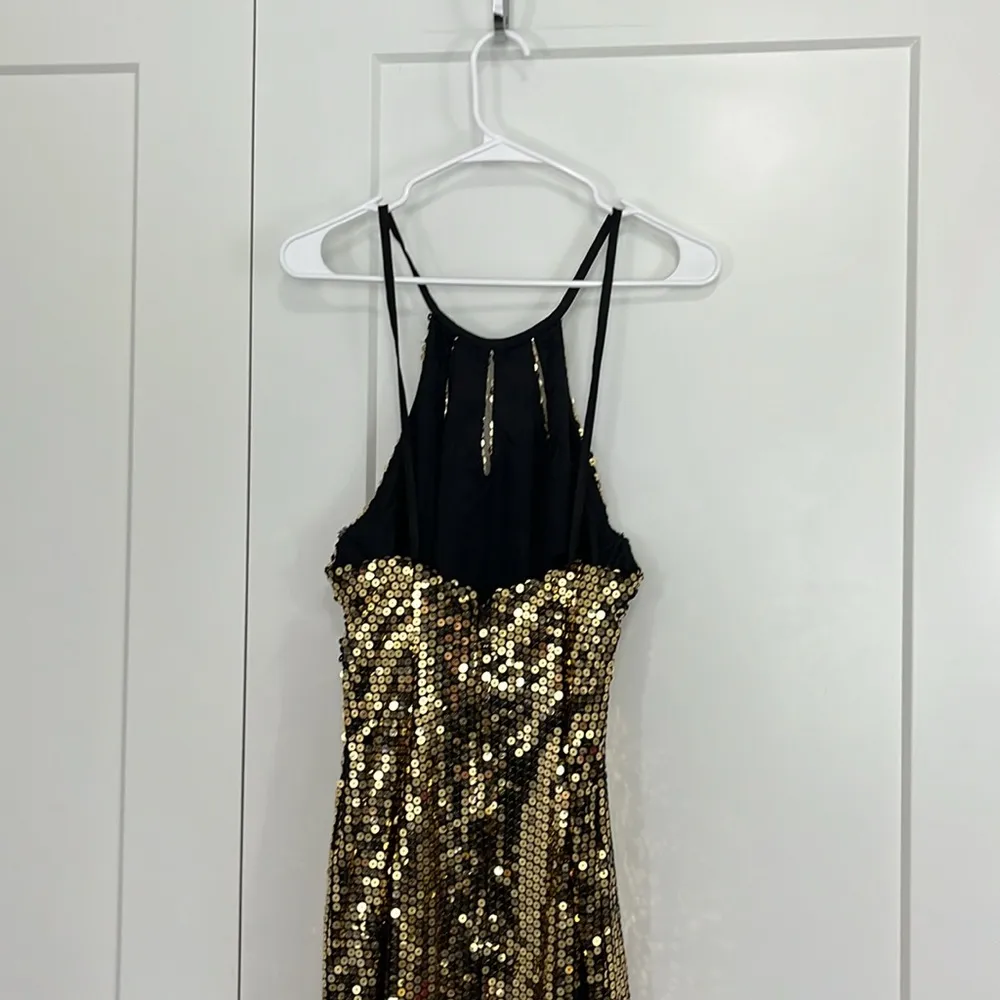 Vintage Nadine Size 9 Gold Sequin Formal Halter Neck Backless Dress - Image 8