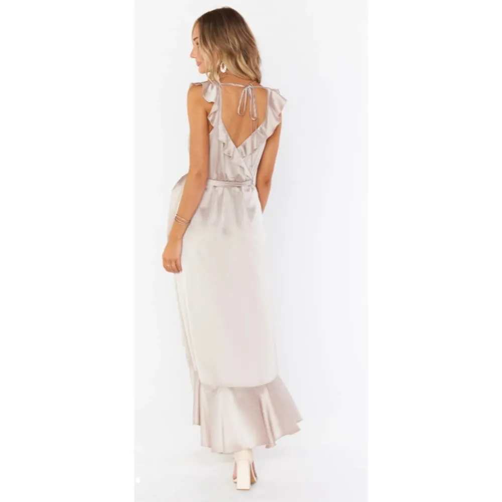 Show Me Your MuMu Samantha Ruffle Wrap Dress Show Me the Ring Luxe Satin - Image 5