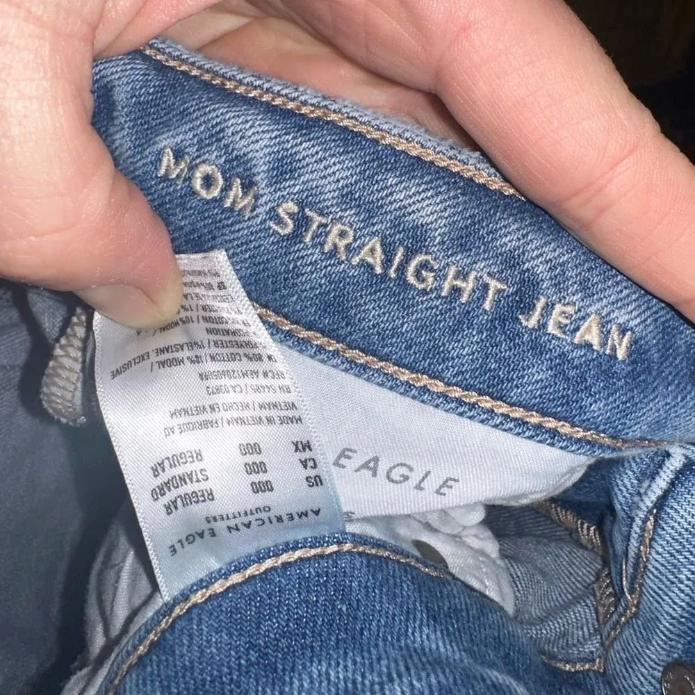 American Eagle light wash destroyed relaxed mom jeans - Image 2