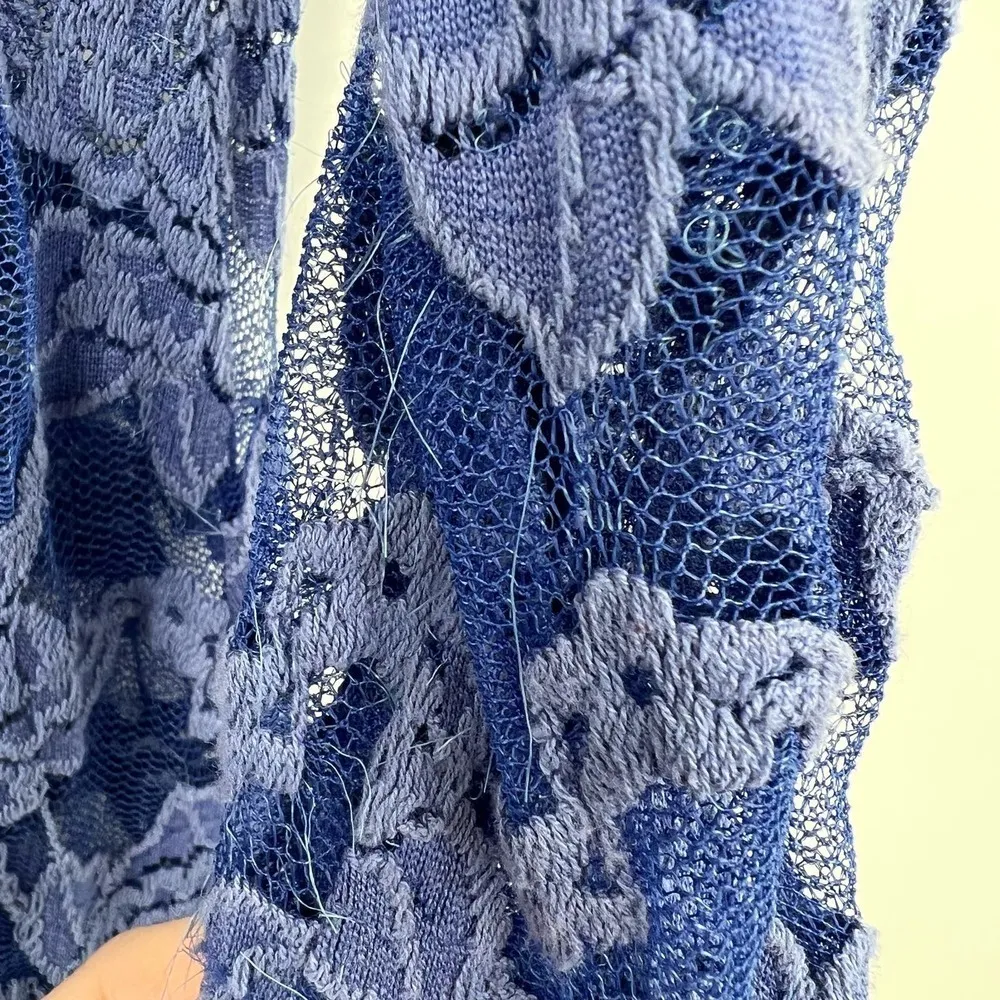 Rebecca Taylor Lace scalloped shift dress 3/4 sleeve blue / purple fringe size 4 - Image 11